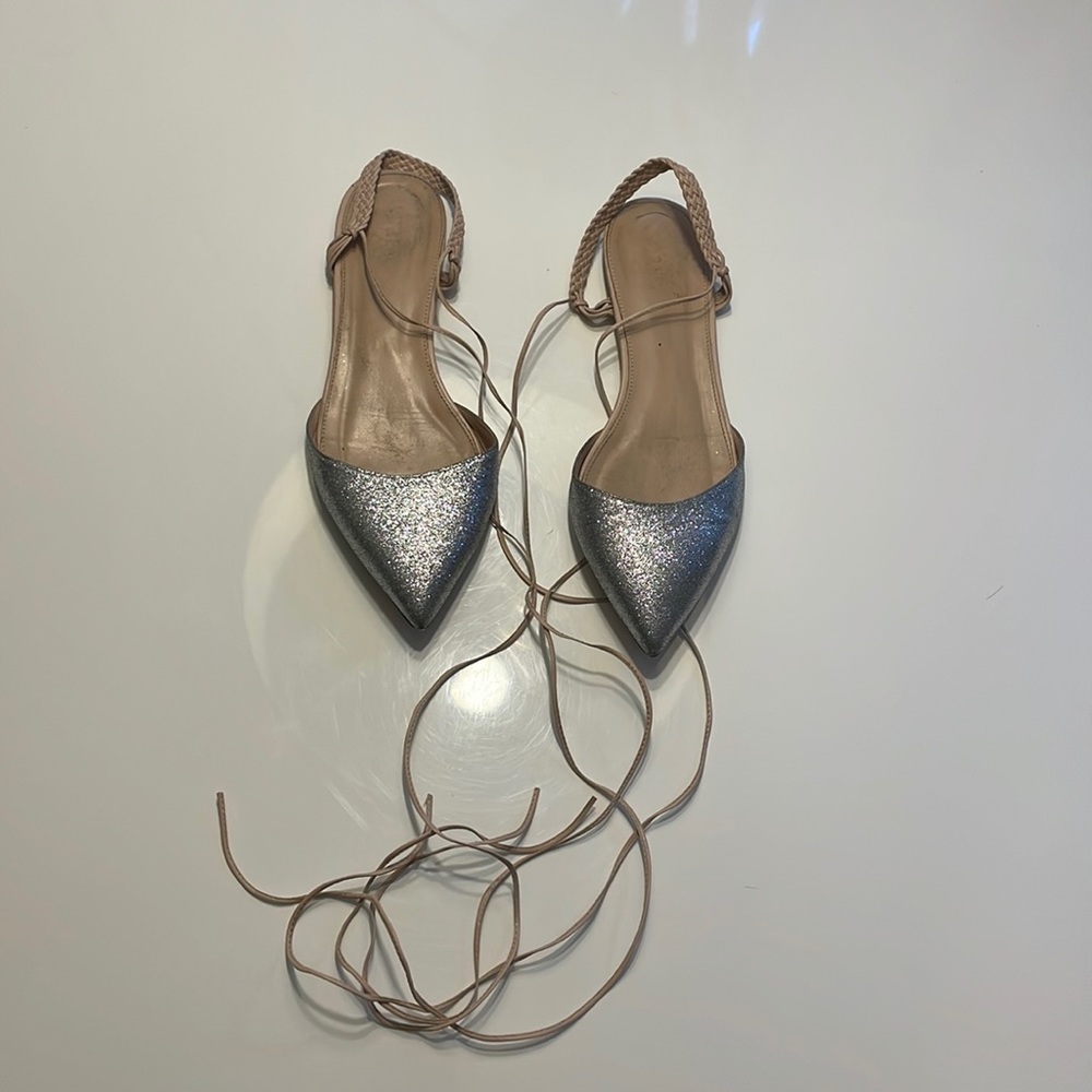 J. Crew Glitter Tie-up Flats